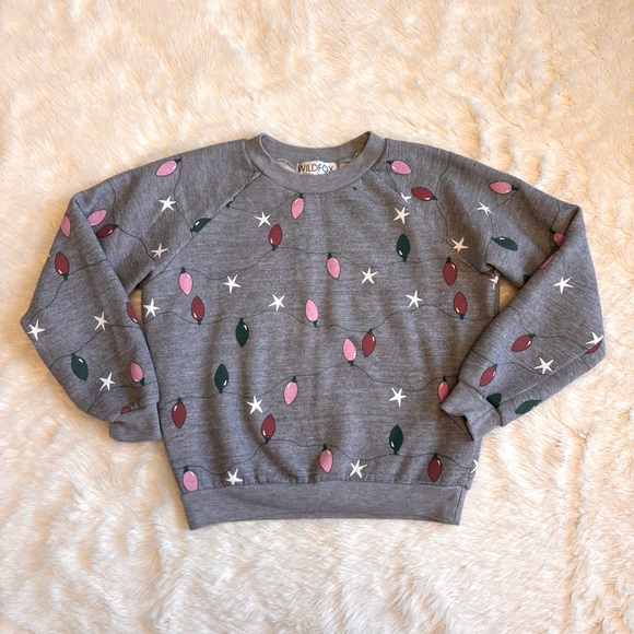 Wildfox Twinkle Lights Fiona Cropped Christmas Crew Neck Fleece Sweatshirt Small - Picture 1 of 5